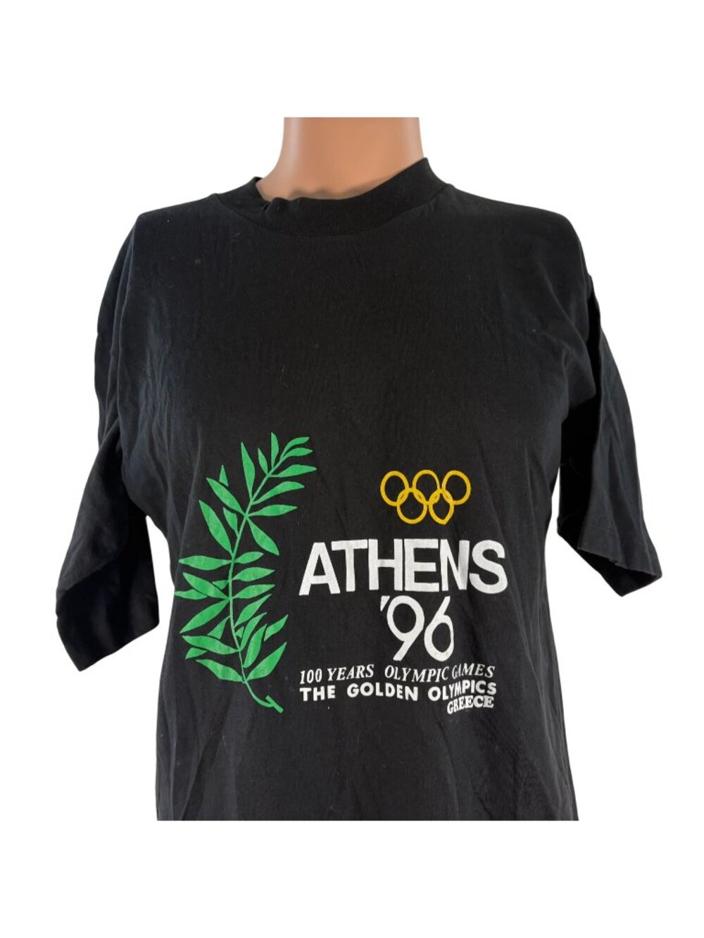 Vintage Olympics Games T Shirt Mens Size XL Black Athens Greece 1996 90s